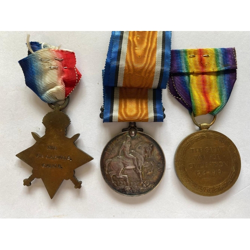 117 - A FIRST WORLD WAR TRIO TO THE BUFFS (EAST KENT REGIMENT). A Great War Trio comprising 1914-15 Star n... 