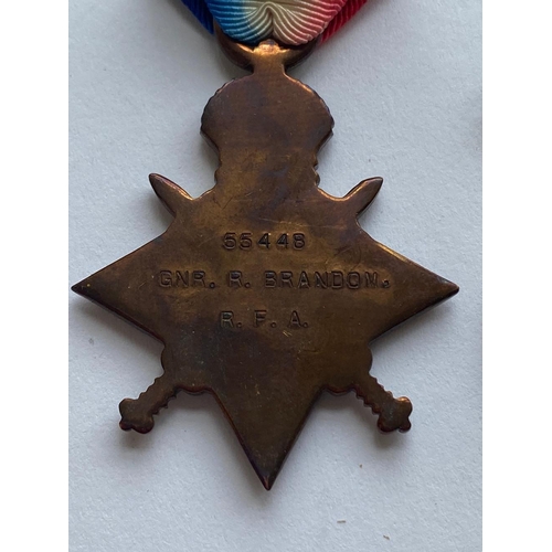 130 - A FIRST WORLD WAR TRIO TO THE R.F.A. A Great War Trio comprising 1914-15 Star named to 55448 GNR R. ... 