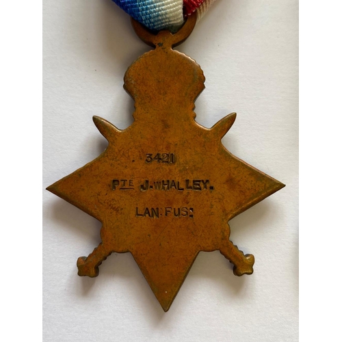 15 - A FIRST WORLD WAR TRIO TO THE LANCASHIRE FUSIIERS. A Great War Trio comprising 1914-15 Star named to... 