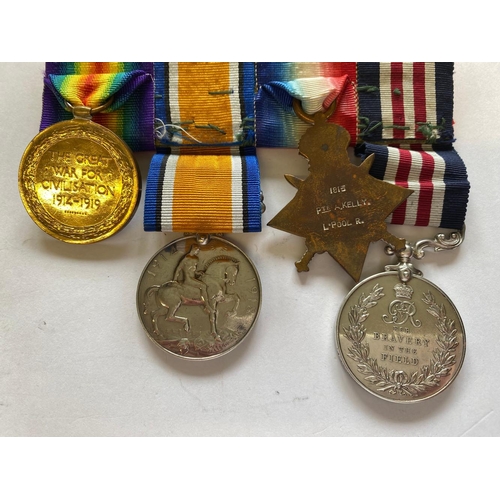 161 - A MILITARY MEDAL AND TRIO TO THE LIVERPOOL REGIMENT. A Great War group of four comprising Military M... 