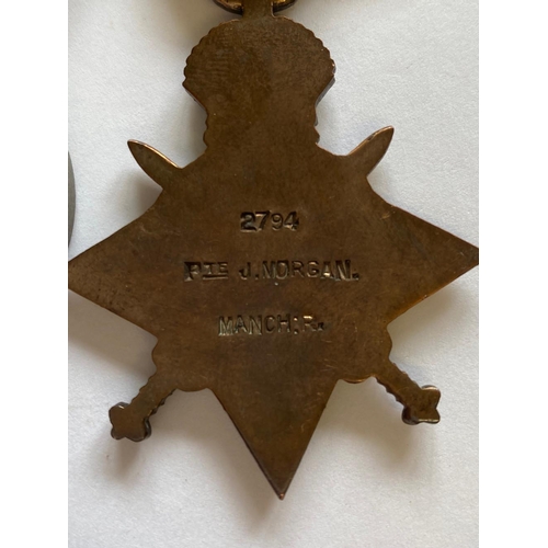 166 - A FIRST WORLD WAR STAR AND VICTORY MEDAL TO THE MANCHESTER REGIMENT. A 1914-15 Star named to 2794 Pt... 