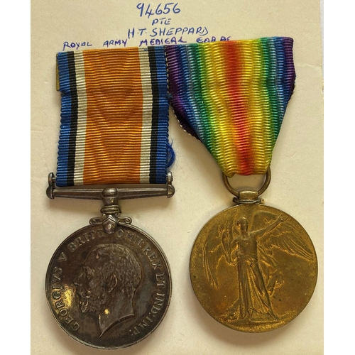 167 - A FIRST WORLD WAR PAIR TO THE MEDICAL CORPS. A Great War pair comprising War Medal and Victory Medal... 