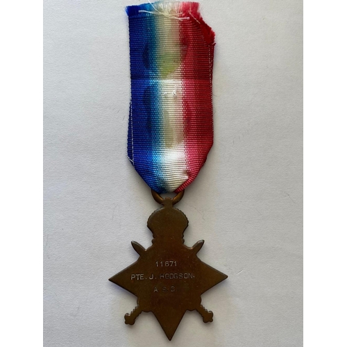 201 - A FIRST WORLD WAR STAR TO THE SERVICE CORPS. A Great War 1914-15 Star named to 11671 Pte J. Hodgson ... 