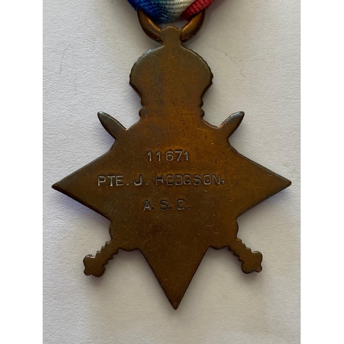 201 - A FIRST WORLD WAR STAR TO THE SERVICE CORPS. A Great War 1914-15 Star named to 11671 Pte J. Hodgson ... 