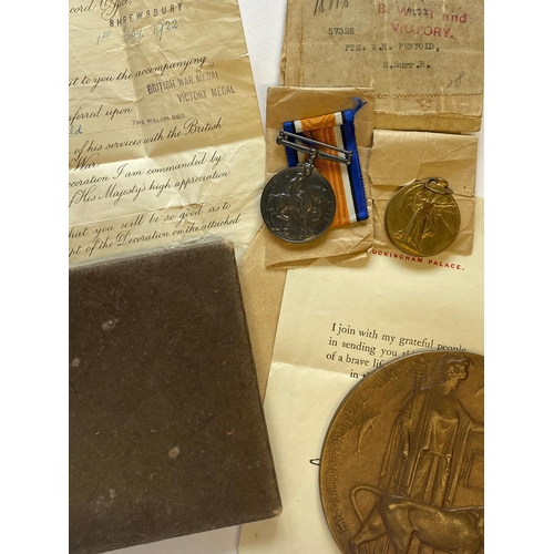 230 - A FIRST WORLD WAR PAIR AND MEMORIAL PLAQUE TO THE EAST SURREY REGIMENT. A Great War Pair comprising ... 