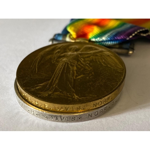 248 - A FIRST WORLD WAR PAIR AND MEMORIAL PLAQUE TO THE NORFOLK REGIMENT. A Great War Pair comprising War ... 