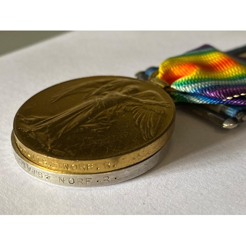 248 - A FIRST WORLD WAR PAIR AND MEMORIAL PLAQUE TO THE NORFOLK REGIMENT. A Great War Pair comprising War ... 