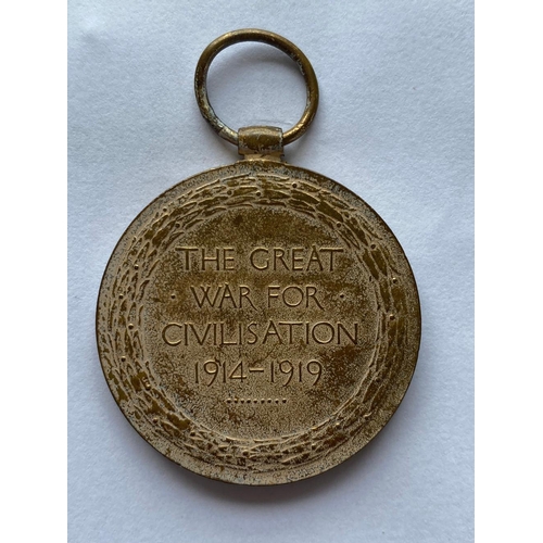 251 - A FIRST WORLD WAR CASUALTY VICTORY MEDAL TO THE YORK AND LANCASTER REGIMENT. A Victory Medal named t... 