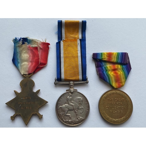 269 - A FIRST WORLD WAR CASUALTY TRIO TO THE RIFLE BRIGADE. A Great War Trio comprising 1914-15 Star named... 