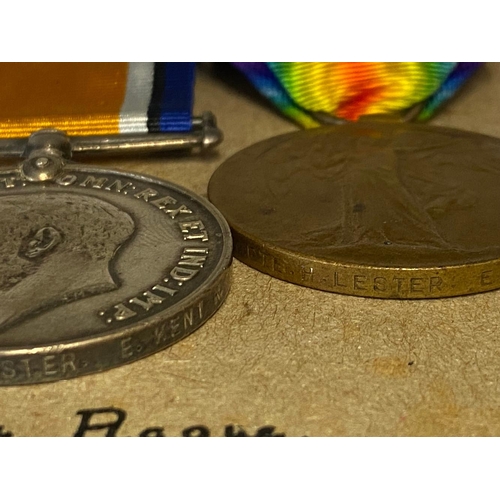 273 - A FIRST WORLD WAR PAIR AND MEMORIAL PLAQUE TO THE EAST KENT AND ROYAL SCOTS. A Great War Pair compri... 