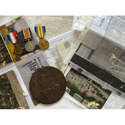 283 - A FIRST WORLD WAR TRIO AND PLAQUE TO THE FIELD ARTILLERY WITH EXTENSIVE ARCHIVE. A Great War Trio co... 