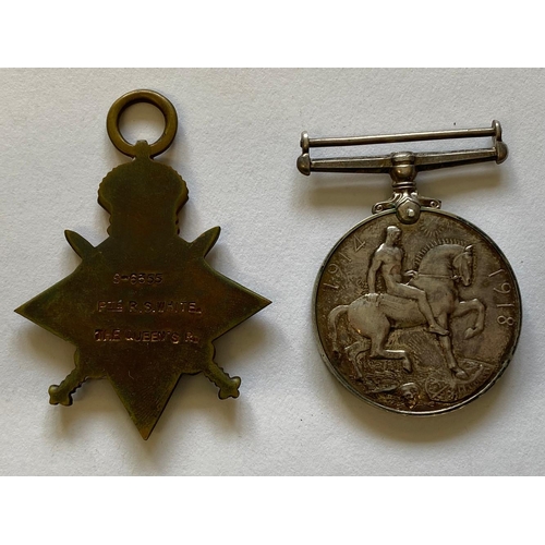 293 - A FIRST WORLD WAR CASUALTY PAIR TO THE ROYAL WEST SURREY REGIMENT. A Great War pair comprising 14-15... 