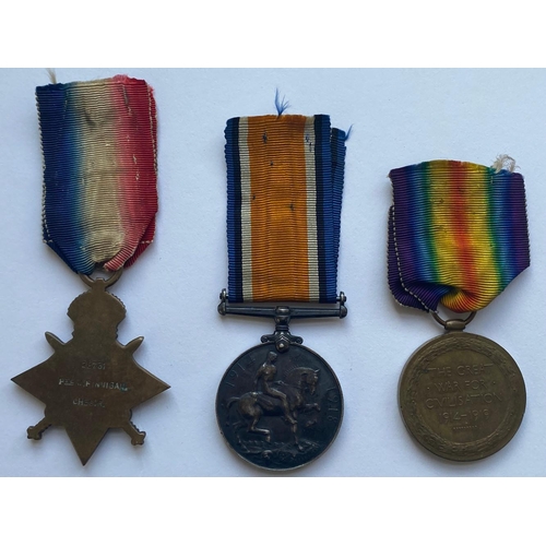 301 - A FIRST WORLD WAR CASUALTY TRIO TO THE CHESHIRE REGIMENT. A Great War trio comprising 1914-15 Star n... 