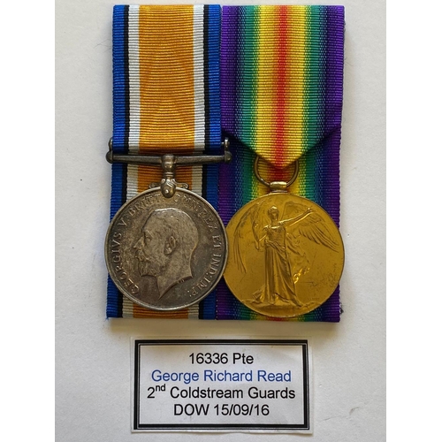 314 - A FIRST WORLD WAR CASUALTY PAIR TO THE COLDSTREAM GUARDS. A Great War pair comprising War Medal and ... 