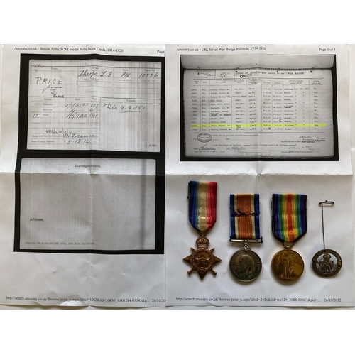 32 - A FIRST WORLD WAR TRIO AND SILVER WAR BADGE TO THE SHROPSHIRE LIGHT INFANTRY. A First World War trio... 