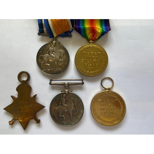 320 - FIRST WORLD WAR MEDALS AND MEMORIAL PLAQUE TO BROTHERS. A Great War Trio comprising 1914-15 Star nam... 