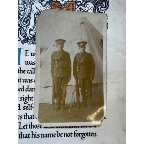 336 - A GREAT WAR TRIO, MEMORIAL PLAQUE, SCROLL AND EPHEMERA TO THE MANCHESTER REGIMENT. A Great War Trio ... 