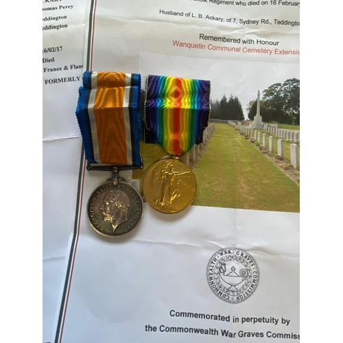 350 - A FIRST WORLD WAR CASUALTY PAIR TO THE SUFFOLK REGIMENT. A Great War Pair comprising War Medal and V... 