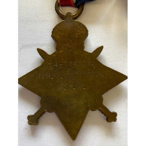 37 - A FIRST WORLD WAR 1914-15 STAR AND VICTORY MEDAL TO THE SERVICE CORPS. A 1914-15 Star named to T4-08... 