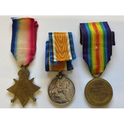 385 - A FIRST WORLD WAR CASUALTY TRIO TO THE YORK AND LANCASTER REGIMENT. A Great War Trio comprising 14-1... 