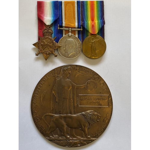 387 - A FIRST WORLD WAR TRIO AND MEMORIAL PLAQUE TO THE RIFLE CORPS. A Great War Trio comprising 1914-15 S... 