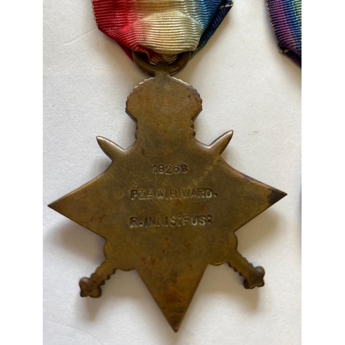 49 - A FIRST WORLD WAR STAR AND VICTORY MEDAL TO THE ROYAL INISKILLING FUSILIERS. A 1914-15 Star named to... 