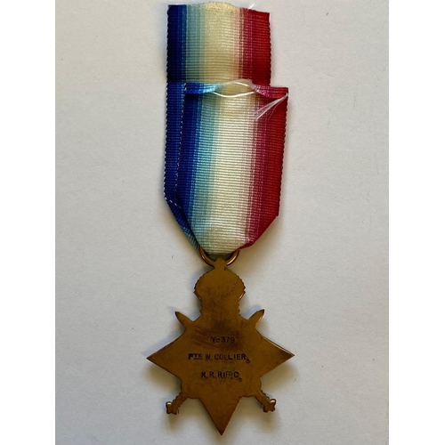 5 - A 1914 -15 STAR TO THE KINGS ROYAL RIFLES. A 1914-15 Star named to Y-379 Pte W. Collier K.R.Rif C. W... 