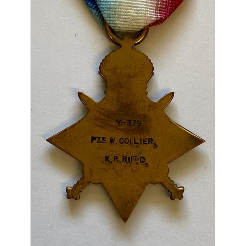 5 - A 1914 -15 STAR TO THE KINGS ROYAL RIFLES. A 1914-15 Star named to Y-379 Pte W. Collier K.R.Rif C. W... 