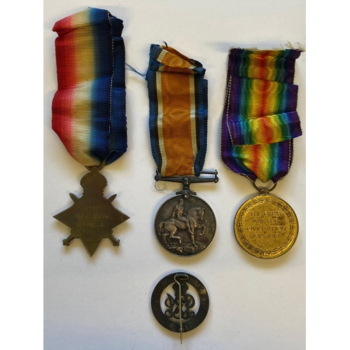 54 - A FIRST WORLD WAR TRIO AND SILVER WAR BADGE TO THE WEST YORKS REGIMENT. A Great War Trio comprising ... 