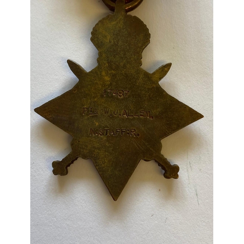 571 - A FIRST WORLD WAR TRIO AND PLAQUE TO THE NORTH STAFFORDSHIRE REGIMENT. POSSIBLY FROM THE THIRD DAY O... 