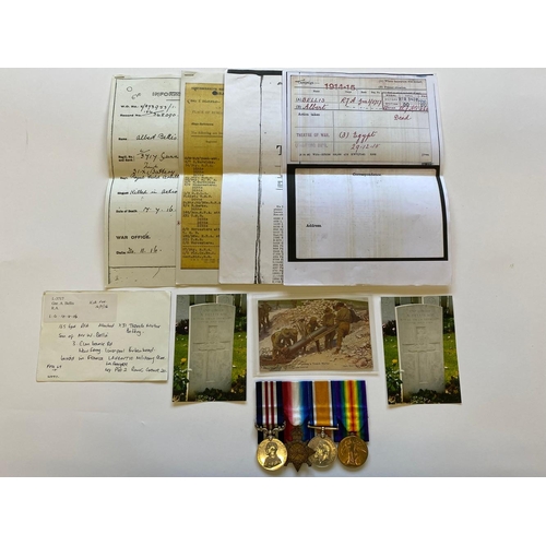 584 - A FIRST WORLD WAR CASUALTY GALLANTRY GROUP OF FOUR TO THE R.F.A. A Great War Group of four comprisin... 