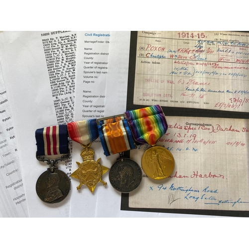 586 - A FIRST WORLD WAR MILITARY MEDAL AND TRIO TO A SECOND LIEUTENANT WITH THE DURHAM LIGHT INFANTRY AND ... 