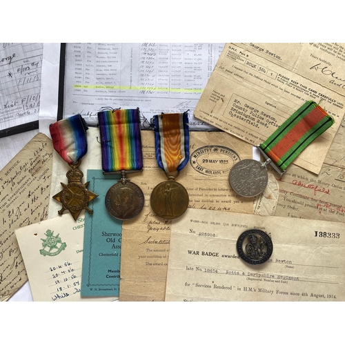 6 - A GROUP OF FOUR AND SILVER WAR BADGE TO THE SHERWOOD FORESTERS. A Great War Trio comprising 1914-15 ... 