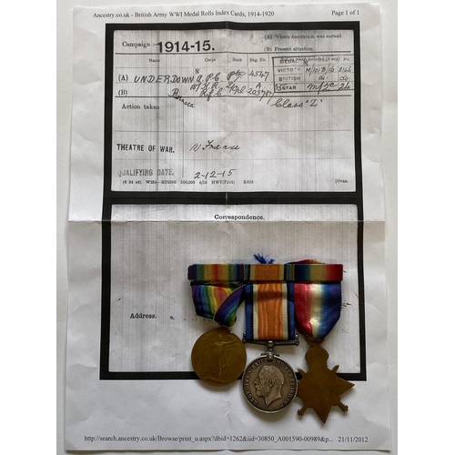 62 - A FIRST WORLD WAR TRIO TO THE PAY CORPS/ROYAL RIFLES. A Great War trio comprising 1914-15 Star named... 