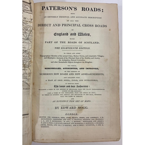 110 - EDWARD MOGG. Paterson's Roads, c. 1830. Edward Mogg. Paterson's Roads, eighteenth edition, folding e... 