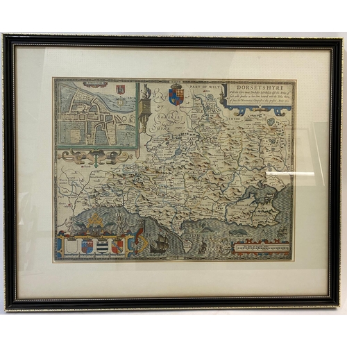 112 - JOHN SPEED. Dorsetshyre with the Shyre-towne Dorchester described, c.1610. John Speed. Dorsetshyre w... 