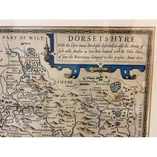 112 - JOHN SPEED. Dorsetshyre with the Shyre-towne Dorchester described, c.1610. John Speed. Dorsetshyre w... 