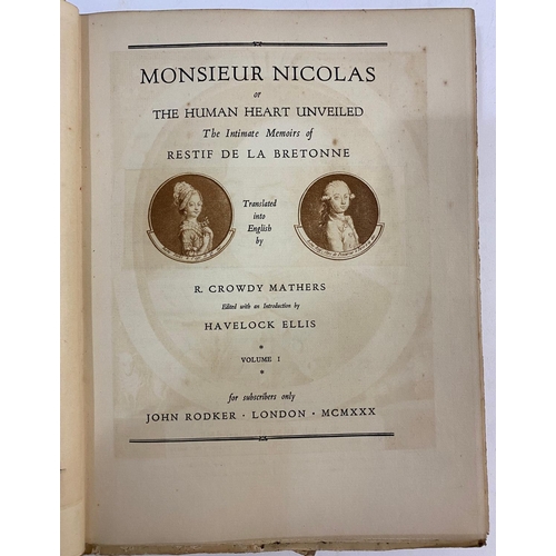 120 - NICOLAS EDME RESTIF DE LA BRETONNE. Monsieur Nicolas, or The Human Heart Unveiled, 6 volumes, 1930. ... 