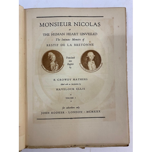 120 - NICOLAS EDME RESTIF DE LA BRETONNE. Monsieur Nicolas, or The Human Heart Unveiled, 6 volumes, 1930. ... 