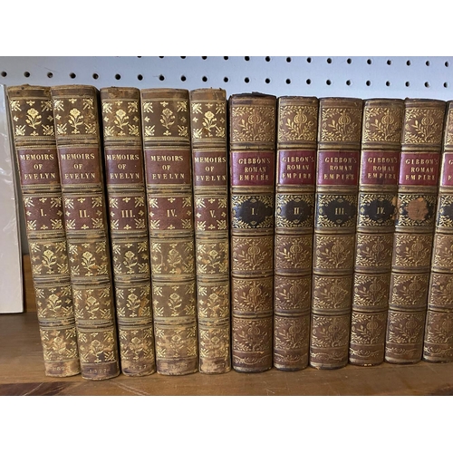 167 - JOHN EVELYN. Memoirs, 5 volumes, 1827 and 34 others, leather bindings. John Evelyn. Memoirs, 5 volum... 