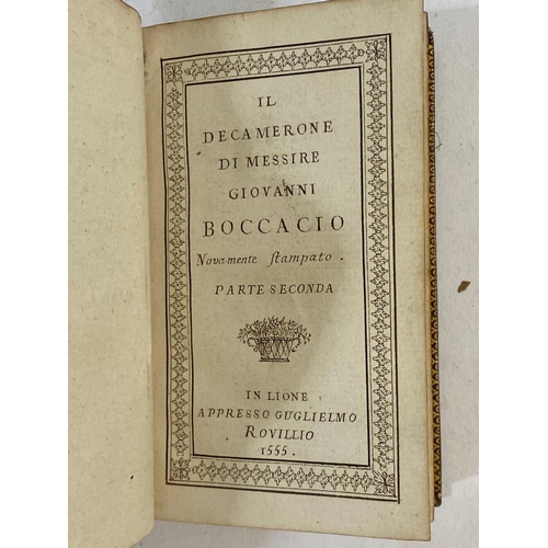 169 - GIOVANNI BOCCACCIO. Il Decamerone, 2 volumes, 1555. Giovanni Boccaccio. Il Decamerone, one volume bo... 