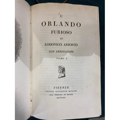 172 - LODOVICO ARIOSTO. L'Orlando Furioso, 4 volumes, 1821; and 6 others. Lodovico Ariosto.L'Orlando Furio... 