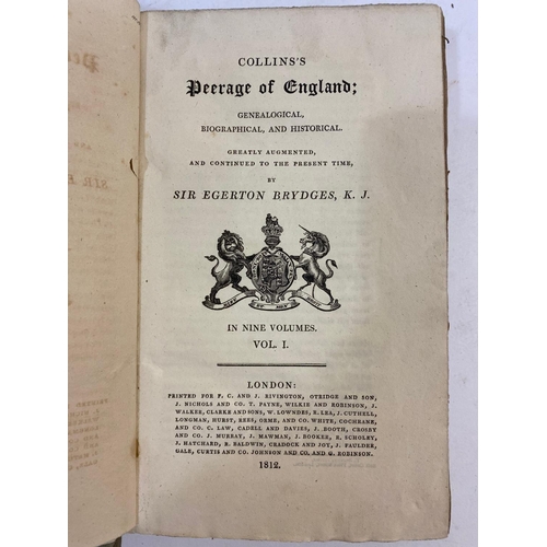 180 - ARTHUR COLLINS. Collin's Peerage of England, 9 volumes, 1812. Arthur Collins. Collin's Peerage of En... 