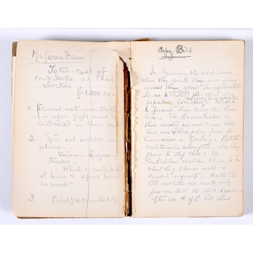 234 - DAVID LLOYD GEORGE. A manuscript political notebook, c.1910. David Lloyd George. A manuscript notebo... 