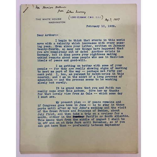 241 - FRANKLIN D. ROOSEVELT. A typed letter signed to Arthur Murray, discussing Germany and a visit to Eur... 