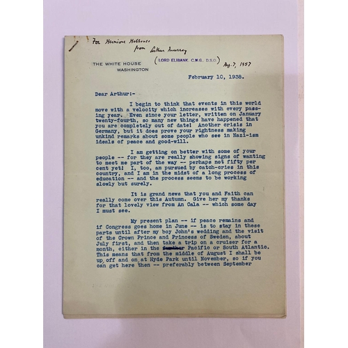 241 - FRANKLIN D. ROOSEVELT. A typed letter signed to Arthur Murray, discussing Germany and a visit to Eur... 