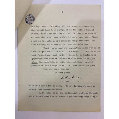 241 - FRANKLIN D. ROOSEVELT. A typed letter signed to Arthur Murray, discussing Germany and a visit to Eur... 