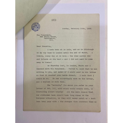 241 - FRANKLIN D. ROOSEVELT. A typed letter signed to Arthur Murray, discussing Germany and a visit to Eur... 