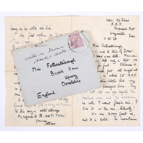 249 - T. E. LAWRENCE. An autograph letter to Miss Fetherstonehaugh, 1928. T. E. Lawrence. An intimate auto... 