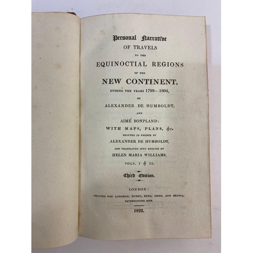 74 - ALEXANDER VON HUMBOLDT. Personal Narrative of Travels to the Equinoctial Regions, 6 volumes bound in... 